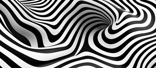 Abstract optical illusion with black and white curved geometric stripes hypnotic wave pattern and mesmerizing texture - obrazy, fototapety, plakaty