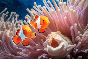 Amphiprion ocellaris clown fish and anemone in the sea