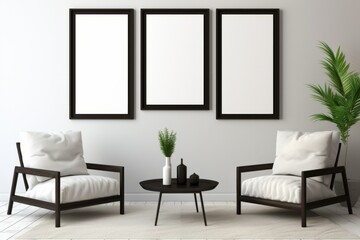 3 hanging frames mockup, living room photo mockup, 3 blank frames, multiple frames, picture frame template