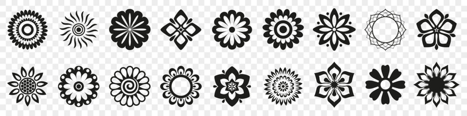 Abstract flower logotype collection. Set of ornament flower icons. Styling simple daisy floral logo. Floral ornament logo