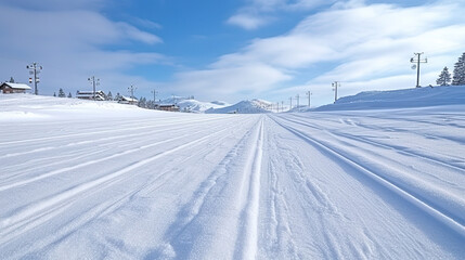 Fototapeta na wymiar a empty ski resort with tracks in the snow