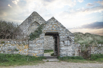 Entrance arch to a derelict church building