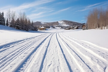 Fototapeta na wymiar a empty ski resort with tracks in the snow