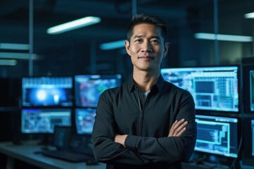 Fototapeta premium Asian Male Computer Programmer Employee Professional Concept Generative AI