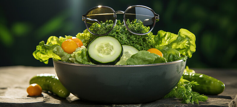 A Green and Healthy Salad with Glasses: A Refreshing and Nutritious Meal