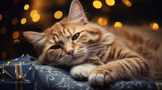 A Cat's Christmas Wish: A Cozy Nap in Front of the Tree