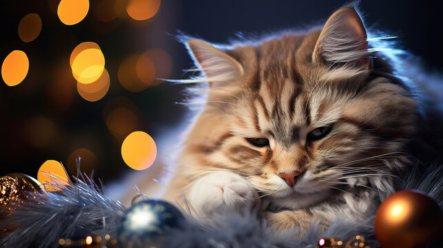 A Cat's Christmas Wish: A Cozy Nap in Front of the Tree