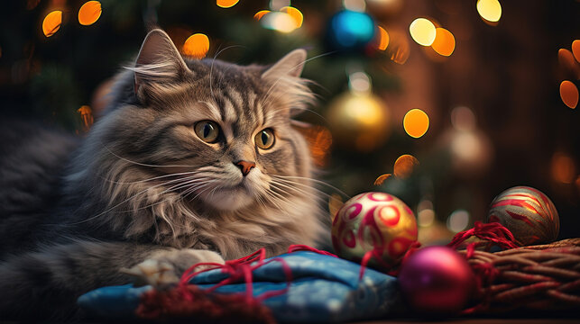 A Cat's Christmas Wish: A Cozy Nap in Front of the Tree