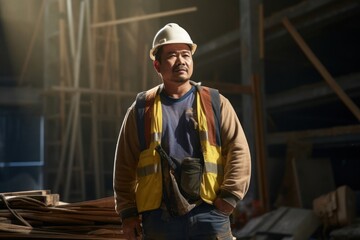 Asian Male Construction Worker Employee Professional Background Generative AI