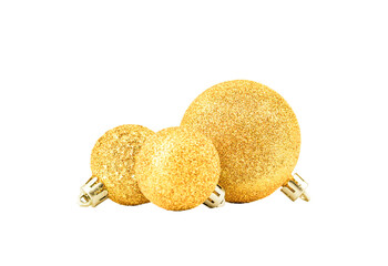 Golden Christmas balls. Magic decoration. Christmas texture. Gold Christmas Baubles.