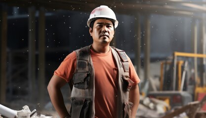 Asian Man Construction Worker Job Attractive Environment Generative AI