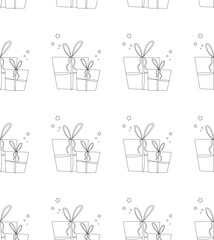 Box with gifts. Seamless pattern in cartoon style.