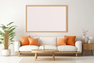 Fotobehang Modern interior design with poster artwork mock up template. Blank empty picture frame for poster or painting © Werckmeister