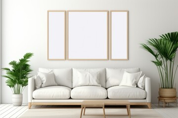 Mockup frame in interior background, room in light pastel colors, Scandi-Boho style
