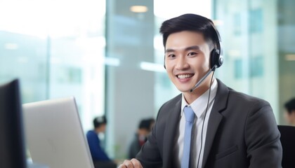 Asian Male Customer Service Representative Industry Attractive Setting Generative AI - obrazy, fototapety, plakaty