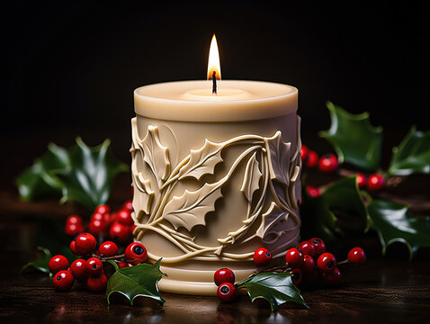 Holly Leaves and Berries Candle: A Symbol of Christmas Cheer