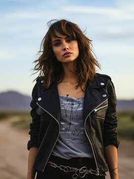 Fashion Oasis: Chic Woman Posing with Her Car in the Desert
