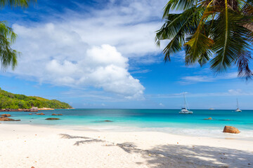 Coastal landscape of Anse Lazio on a sunny day, Seychelles