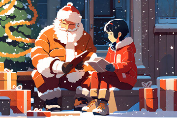 santa-giving gifts to children. Generative AI
