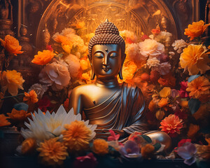 buddha in colorful vintage style illustration. Abstract painting, oil painting