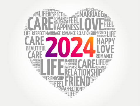 2024 Love and Happy concept, heart word cloud collage background