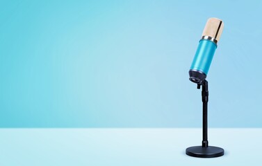 Professional steel microphone on colored background
