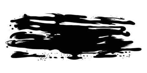 black brush stroke isolated on transparent or white background. Dirty watercolor texture, box, frame, grunge background, splash or creative shape for social media. Abstract drawing.