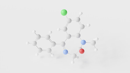 diazepam molecule 3d, molecular structure, ball and stick model, structural chemical formula benzodiazepine