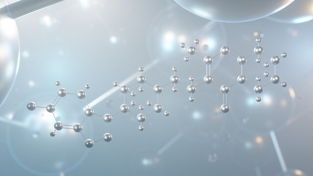 risperidone molecular structure, 3d model molecule, atypical antipsychotics, structural chemical formula view from a microscope