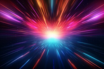 Abstract space background with vibrant neon rays and a sense of superfast intergalactic travel. Generative AI