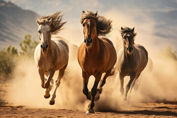 Obraz na płótnie Canvas Horses gallop in the wild