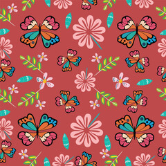 Butterfly flower and leave patteren