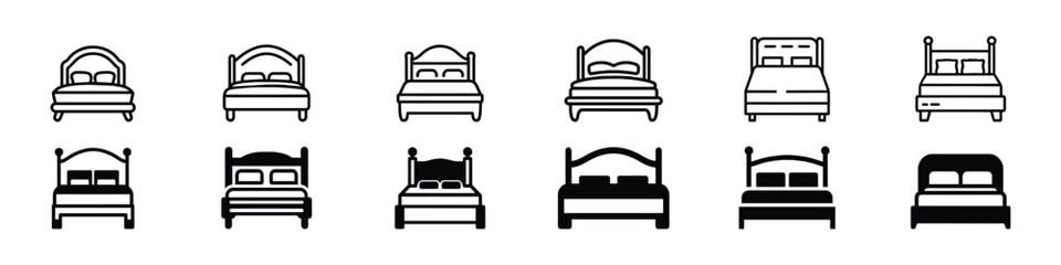 Double bed vector icon, Double hotel room line icon. Double bed, Bed flat vector icon. Hotel flat vector icon. Accommodation flat vector icon, The bed icon. Hotel symbol. single bed icon - obrazy, fototapety, plakaty