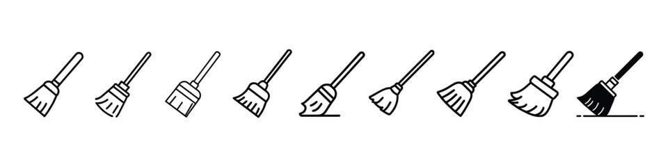 Cleaning line icons. Broom icon Vector. Broom icon, Broom outline icon. cleaning icon, Such Line sign as Cleaning Garbage, Cleanup, Sweeping. Clean icon. Broom cleaning icon 