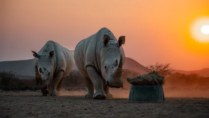 Deurstickers Rhino at sunset Feeding © Nick