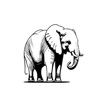 Elephant Icon hand draw black colour wildlife day logo symbol perfect.
