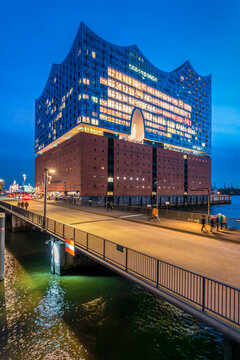 Hamburg, Germany - October 10, 2023: The concert hall Elbphilharmonie in the evening.
