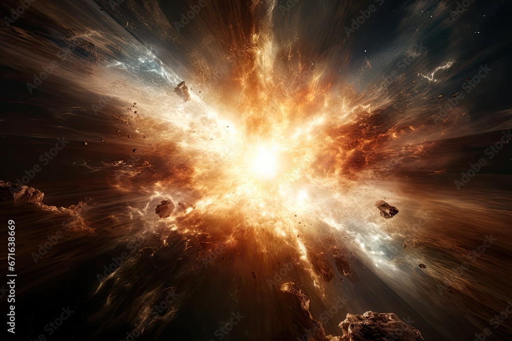Poster an exploding star releasing a burst of energy and light, illustrating the dramatic event of a supern