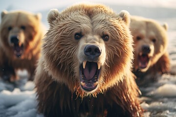 Obraz premium The faces of two white bears roared,