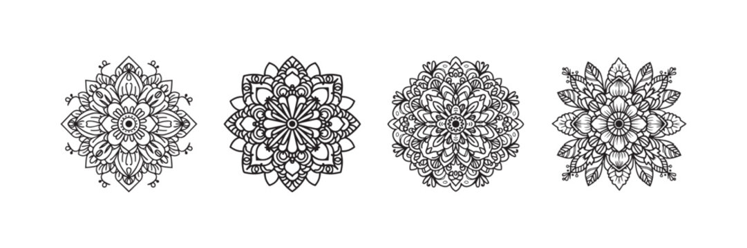 Set of circular pattern in form of mandala with flower for Henna, Mehndi, tattoo, decoration. Decorative ornament in ethnic oriental style