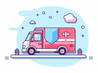 Fototapeta premium Depicting efficient logistics, a vibrant delivery truck poised for transportation of goods and services.