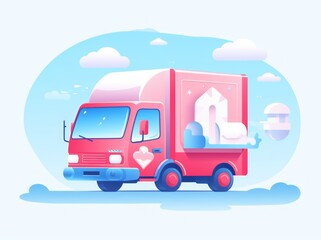Depicting efficient logistics, a vibrant delivery truck poised for transportation of goods and services.