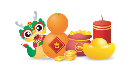 Happy Chinese new year 2024 and little dragon in year of the dragon zodiac Capricorn calendar poster design gong xi fa cai Background illustration vector, Translate happy new year