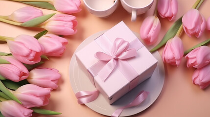 Obraz na płótnie Canvas pink tulips in a box HD 8K wallpaper Stock Photographic Image 