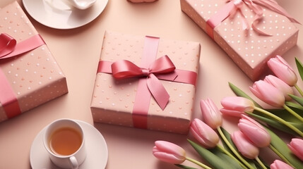 pink rose and gift box HD 8K wallpaper Stock Photographic Image 