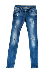Blue ripped jeans isolated on transparent background.