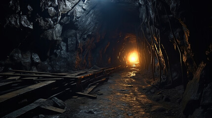Fototapeta premium Angled shot of underground mine passage.