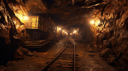 Fototapeta na wymiar Angled shot of underground mine passage.