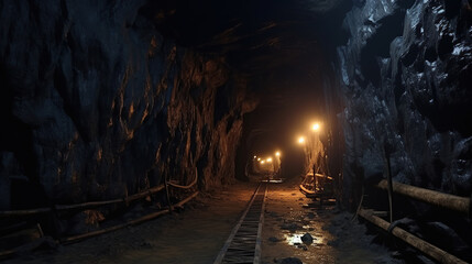 Fototapeta na wymiar Angled shot of underground mine passage.