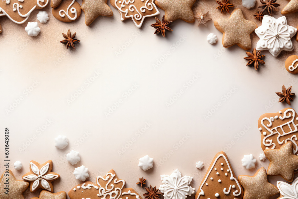 Poster pastel christmas canvas with gingerbread decor background with empty space for text